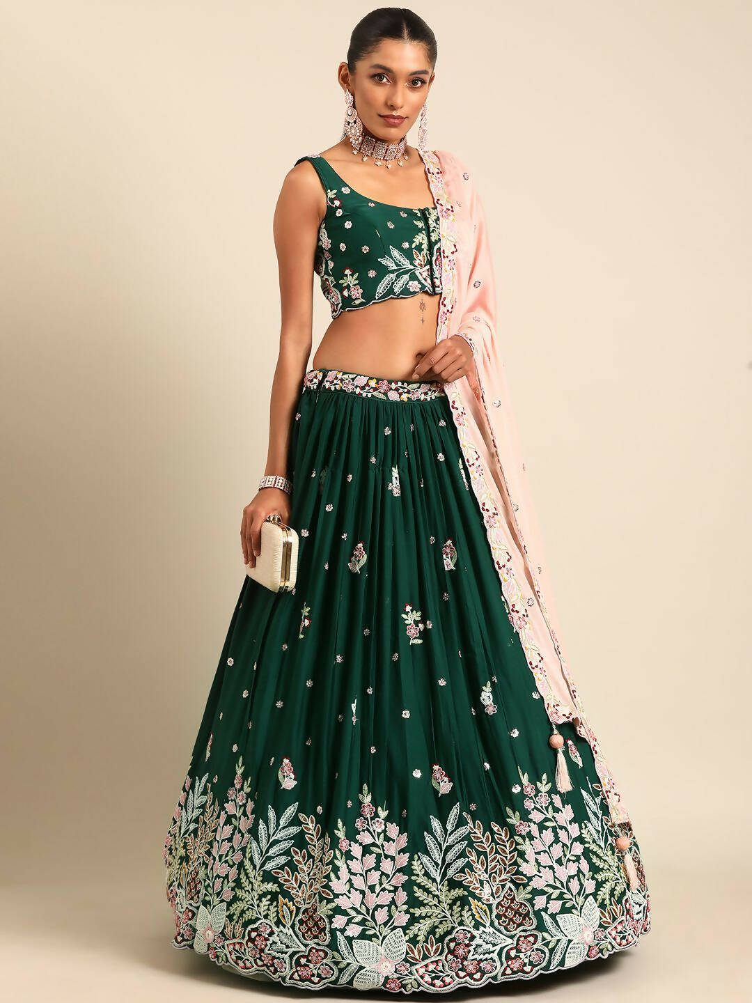 House of Panchhi Green Georgette Sequins and thread embroidery Lehenga choli & Dupatta