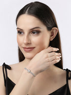NVR Women Silver-Plated Handcrafted American Diamond Link Bracelet - Distacart