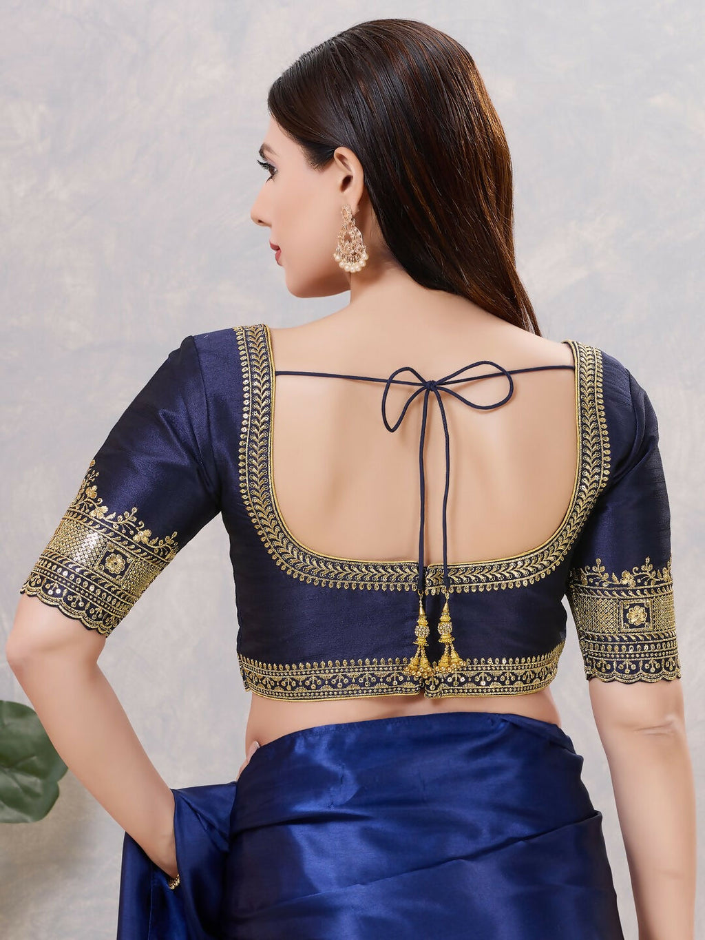 Joban Fashion Women Silk Navy-Blue Stitched Blouse