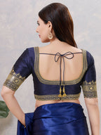 Joban Fashion Women Silk Navy-Blue Stitched Blouse