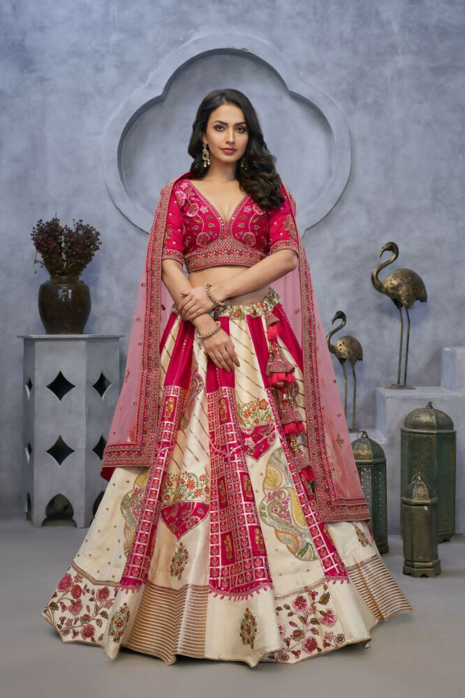 Kesar Fab Ivory Silk Embroidered Lehenga