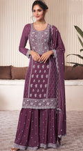 Anaita Wine Embroidered Work Silk Stitched Sharara Suit - Distacart