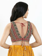 Joban Fashion Maroon Multi Georgette Padded Blouse With V Neck Sleeveless - Distacart
