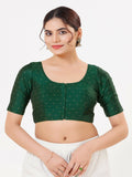 Joban Fashion Bottle-Green Taffeta Silk Elbow Sleeveless Front Open Blouse