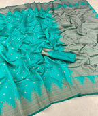 DEIANA'S Beautiful Designer Golden zari Soft Lichi Silk Saree - Sky