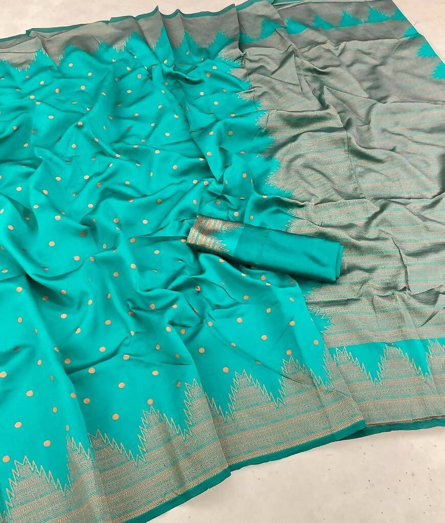 DEIANA'S Beautiful Designer Golden zari Soft Lichi Silk Saree - Sky