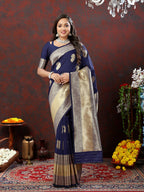 Lorenvalley Fashion Navyblue Soft Silk Woven Design Gold Zari Weaving Saree