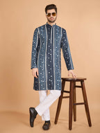 Vastranavya Grey Exclusive Festival Wear Pure Viscose Rayon Sequence & Foil Mirror Heavy Embroidered Work Kurta
