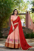 Vastranavya Stunning Cotton Silk Thread Embroidery Work Lehenga Choli - Peach