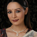 Gold and American Diamond Neckpiece with Pink Stone Center Piece (Gold) - Ruby Raang