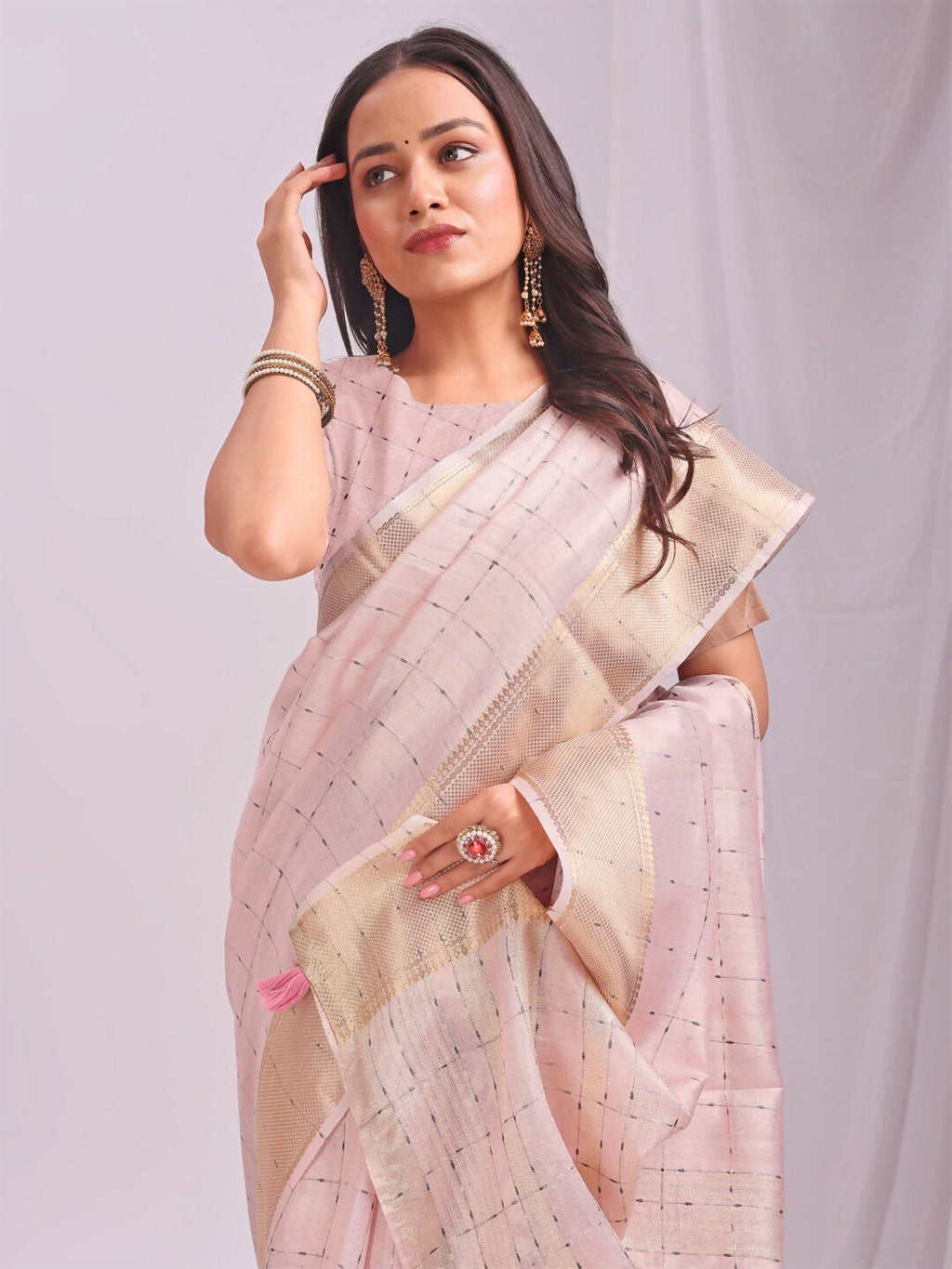 Shree Shyam Fashion Organza Peach Saree - Distacart