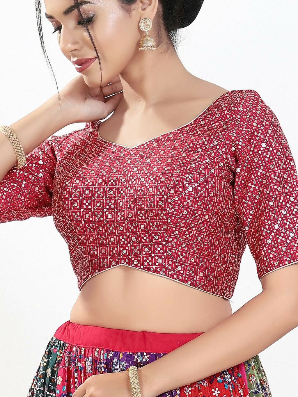 Joban Fashion Pink Silk Padded Blouse With Sweetheart Neck Elbow Sleeves - Distacart