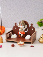 eCraftIndia Brown Om Symbol Decorative Wooden Pooja Temple