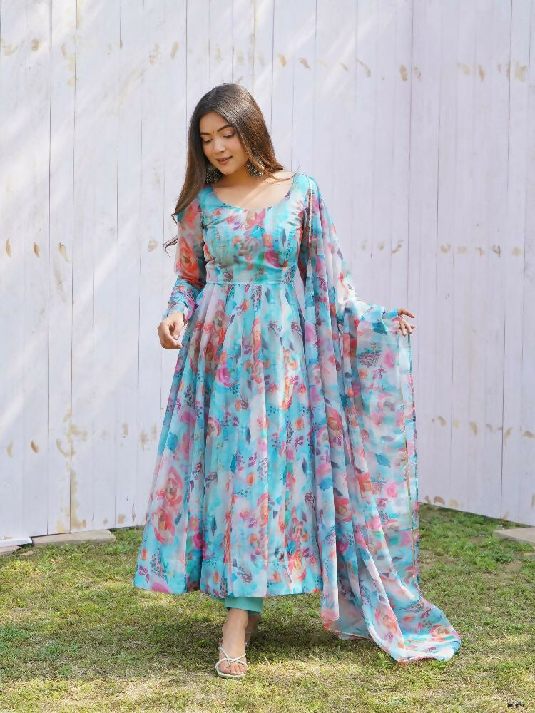 Joban Fashion Sky Kurta Set Organza Sequin Embroidery Work - Distacart