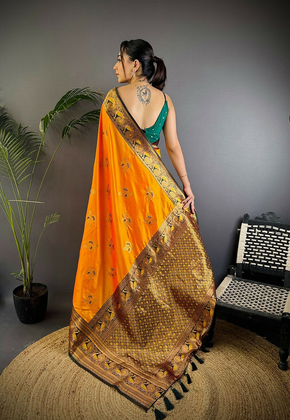Joban Fashion Banarasi Orange Woven Soft Silk Saree - Distacart
