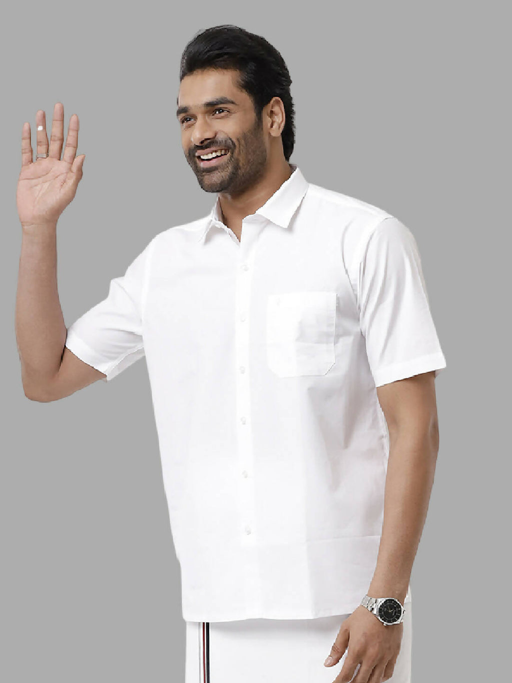 Ramraj Cotton Mens Half Sleeve Formal Poly Cotton White Shirt