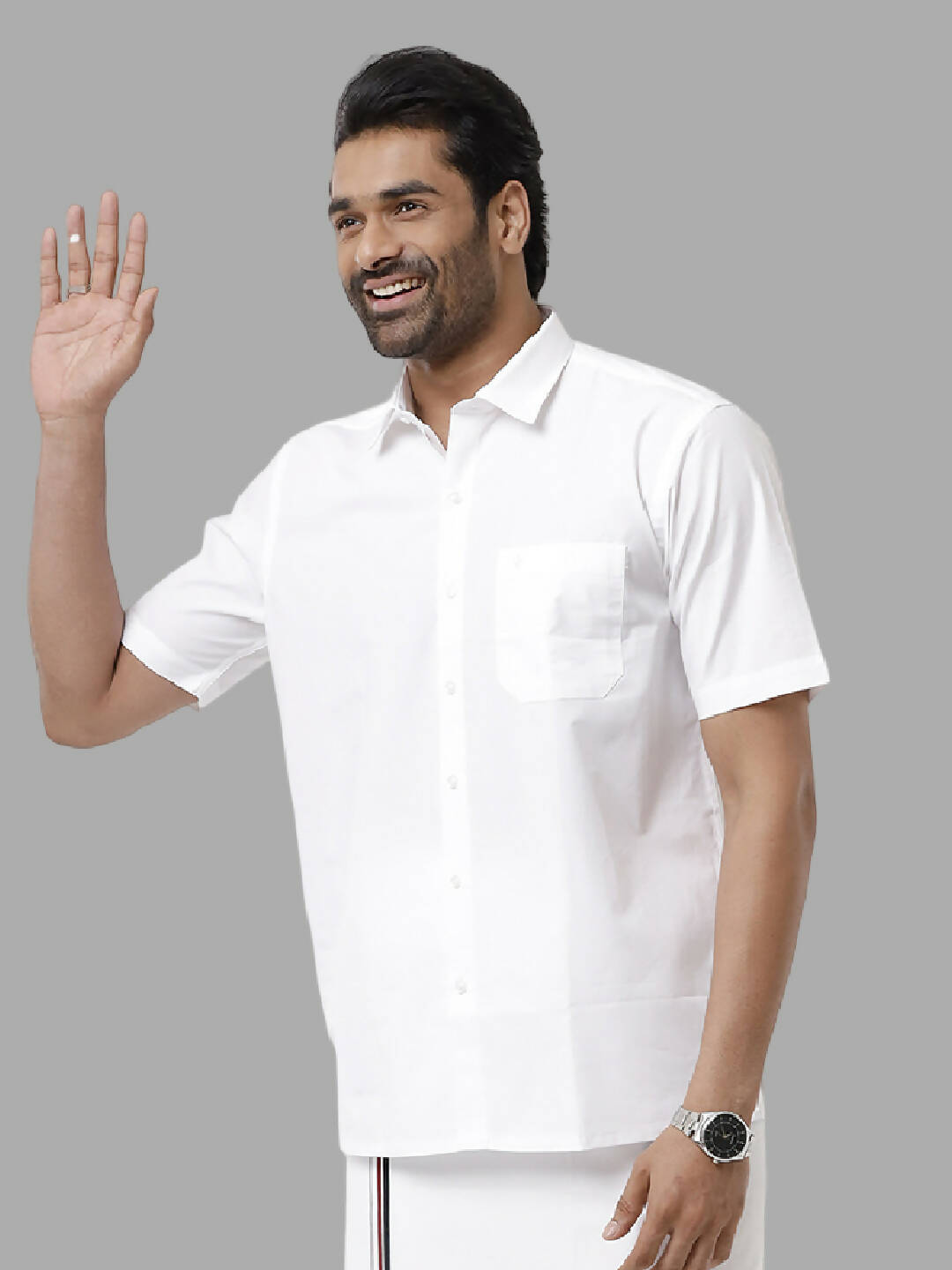 Ramraj Cotton Mens Half Sleeve Formal Poly Cotton White Shirt