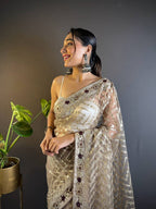 Teeya Creation Chiku Color Butterfly Net Embroidery Work Saree