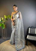 Teeya Creation Grey Color Butterfly Net Embroidery Work Saree
