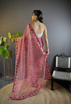 Teeya Creation Pink Color Butterfly Net Embroidery Work Saree