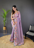 Teeya Creation Onion Color Soft Glossy Silk Heavy Embroidery Work Saree - Distacart