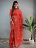 Teeya Creation Red Color Butterfly Work Embroidery Work Saree