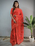 Teeya Creation Red Color Butterfly Work Embroidery Work Saree