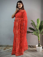 Teeya Creation Red Color Butterfly Work Embroidery Work Saree