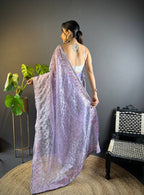 Teeya Creation Lavender Color Twill Net Heavy Work Saree