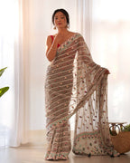 Teeya Creation Gajari Color Thai Organza Silk Embroidery Work Saree