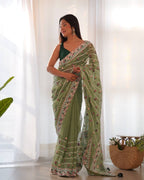 Teeya Creation Gajari Color Thai Organza Silk Embroidery Work Saree