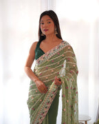 Teeya Creation Gajari Color Thai Organza Silk Embroidery Work Saree