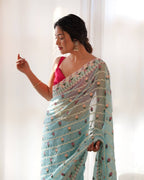 Teeya Creation Gajari Color Thai Organza Silk Embroidery Work Saree