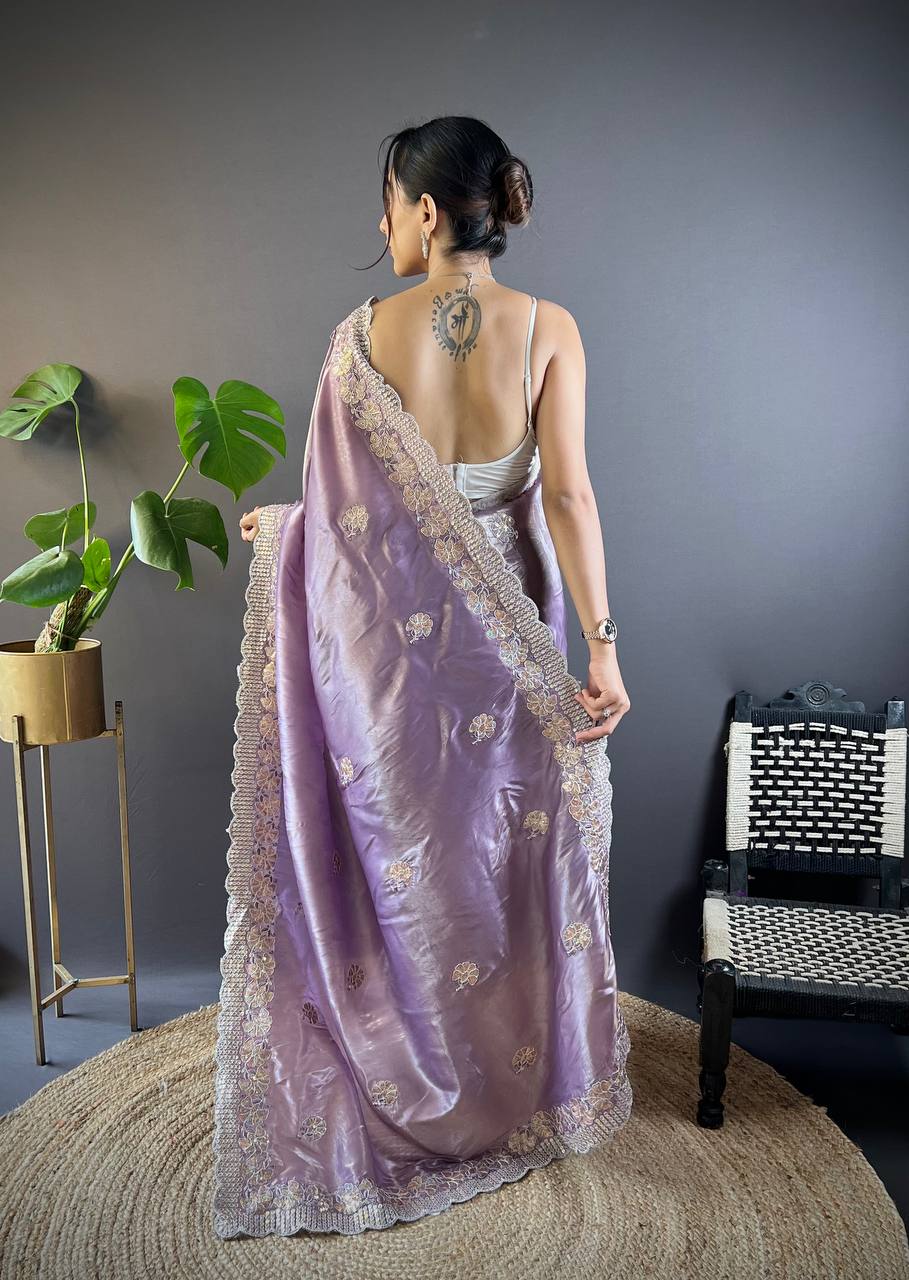 Teeya Creation Onion Color Gold Crush Embroidery Work Saree - Distacart