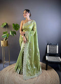 Teeya Creation Parrot Color Gold Crush Embroidery Work Saree - Distacart