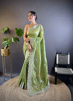 Teeya Creation Parrot Color Gold Crush Embroidery Work Saree - Distacart