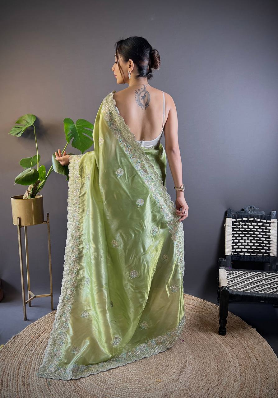 Teeya Creation Parrot Color Gold Crush Embroidery Work Saree - Distacart