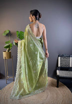 Teeya Creation Parrot Color Gold Crush Embroidery Work Saree - Distacart