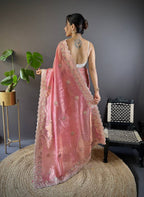 Teeya Creation Peach Color Gold Crush Embroidery Work Saree - Distacart