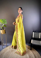 Teeya Creation Olive Color Gold Crush Embroidery Work Saree - Distacart