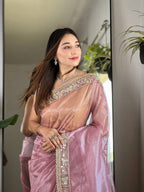 Teeya Creation Lavender Color Silver Tissue Silk Embroidery And Mirror Work Saree