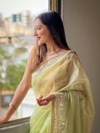 Teeya Creation Lavender Color Silver Tissue Silk Embroidery And Mirror Work Saree