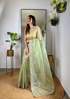 Teeya Creation Lavender Color Silver Tissue Silk Embroidery And Mirror Work Saree