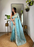 Teeya Creation Lavender Color Silver Tissue Silk Embroidery And Mirror Work Saree