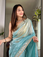 Teeya Creation Lavender Color Silver Tissue Silk Embroidery And Mirror Work Saree