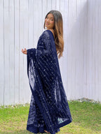 Teeya Creation Blue Color Butterfly Net Embroidery Work Saree
