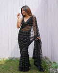 Teeya Creation Black Color Butterfly Net Embroidery Work Saree