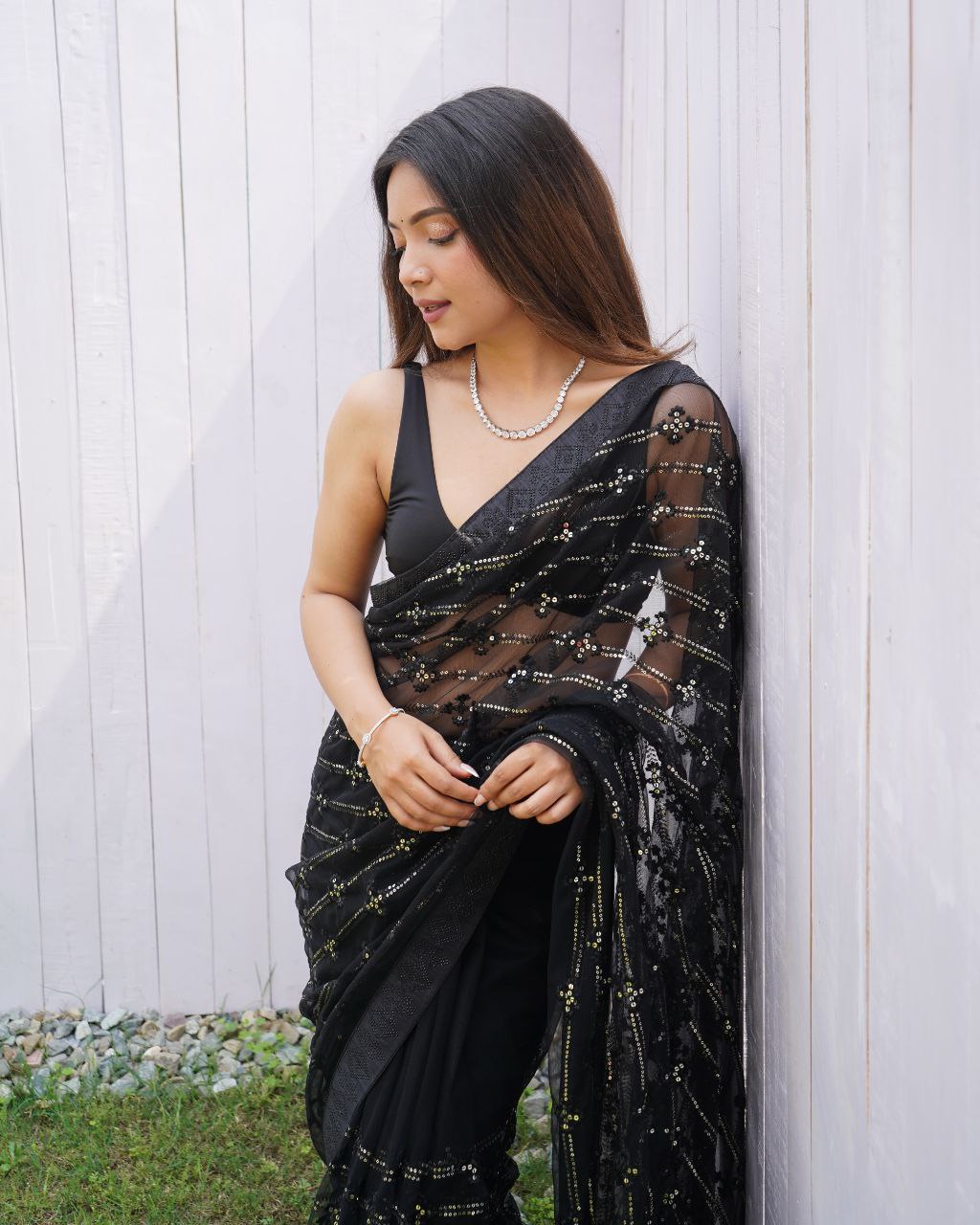 Teeya Creation Black Color Butterfly Net Embroidery Work Saree