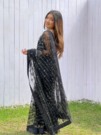 Teeya Creation Black Color Butterfly Net Embroidery Work Saree