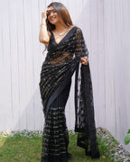 Teeya Creation Black Color Butterfly Net Embroidery Work Saree